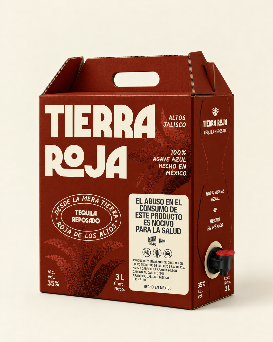 Tierra Roja Reposado 3 L, render de empaque para México